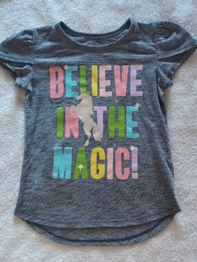 Jumping beans Blue-grey Tee with Colorful 'Believe in the Magic' Unicorn Print